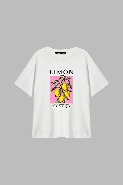 Bak Moda Tricou alb pentru femei, cu imprimeu Lemon Relaxed Fit