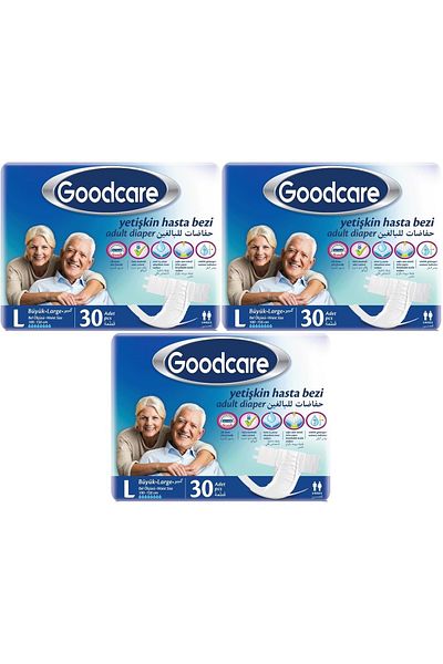 Goodcare Patient Diapers Adult with Waistband Textile Surface L Large - Large 90 Pieces (3Pk*30)