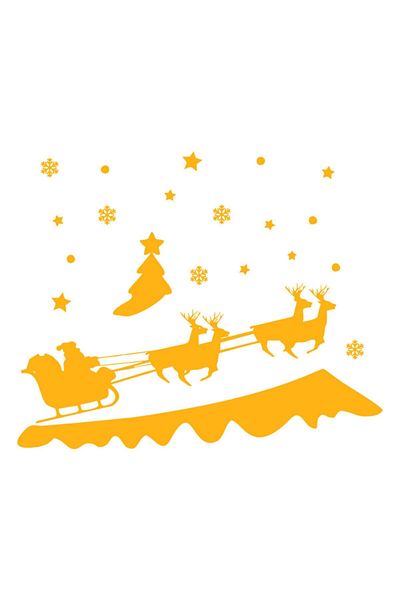 MIGNATIS New Year Decoration Yellow Santa Claus And Deers Sticker Decal 40x50 cm