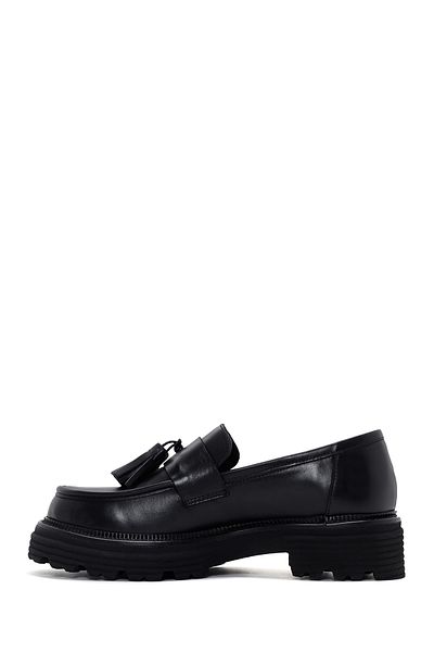 Derimod Loafer de damă din piele cu ciucuri neagră - 24WFD 180418