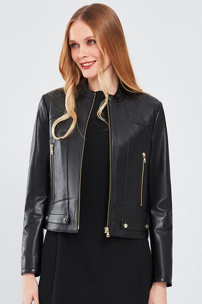 Derimod Sharon Women's Black Short Leather Jacket 24Sge51751M