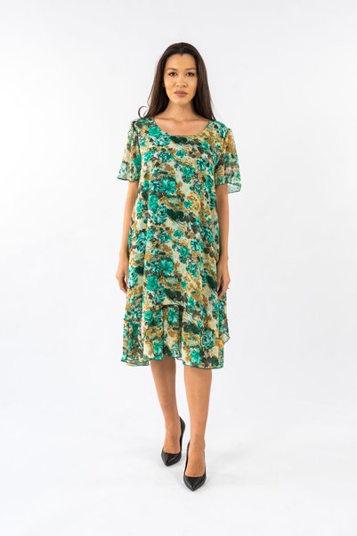 Gorgeaux Rochie Verde cu Imprimeu Floral Bianca - 4XL(48)