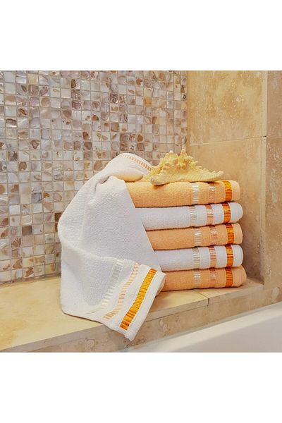 Kotonia Home Set of 6 Hand Towels - Pastel Ingie, 30x50 Cm, 100% Cotton, Orange and White