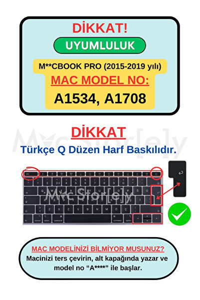 Mcstorey Macbook Pro Kılıf Klavye Koruyucu Türkçe Q Harf Baskılı 12inç A1534 13inç A1708 Ile Uyumlu