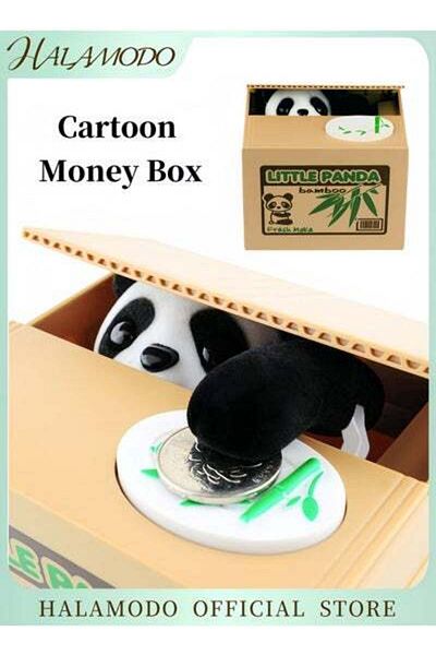 HALAMODO Kid's Cartoon Savings Box Money Box Coin Cash Saving Can Automatically Take Coins Panda Box Square M