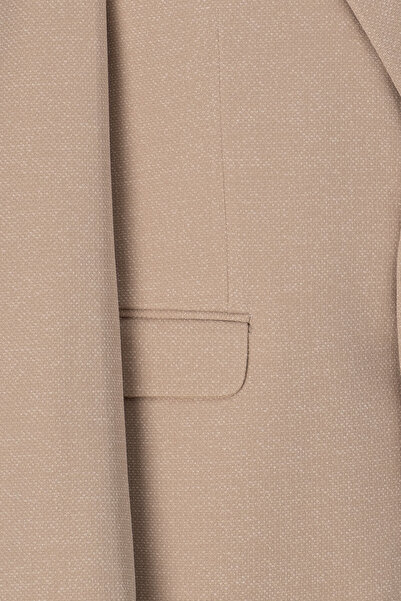 MODA DİNA Kahve Köpüğü Dokulu İtalyan Stil Slim Fit Erkek Blazer Ceket