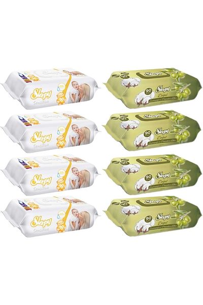 Sleepy Wet Towel Wipes 90 Sheets Mixed (Set of 8) Sensitive & Cotton-Olive Oil 720 Sheets