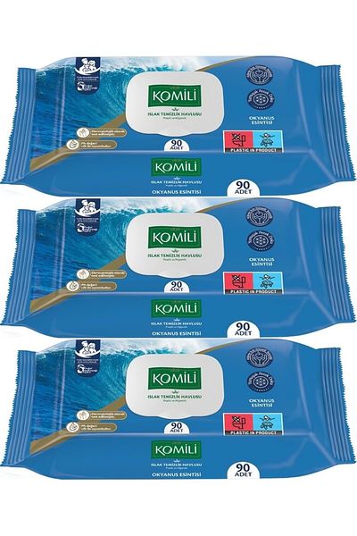 Komili Wet Towel Wipes 90 Sheets Ocean Breeze (Set of 3) with Practical Cover (270 Sheets)