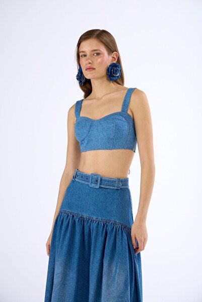 NOK İSTANBUL Denim Star Maxi Boy Kemer Detaylı Etek LİGHT BLUE