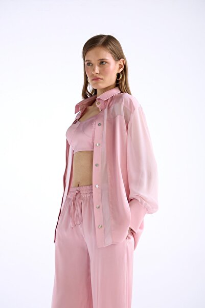 NOK İSTANBUL Whisper Touch Transparan Detaylı Gömlek Pembe