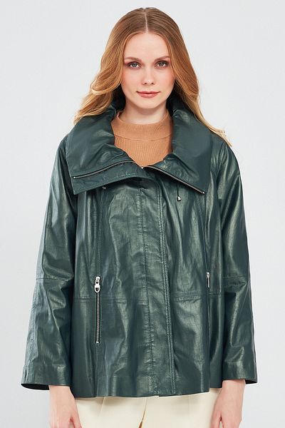 Derimod Green Oversize Leather Coat - Wide Collar Felicita Women's 24sgd50891t