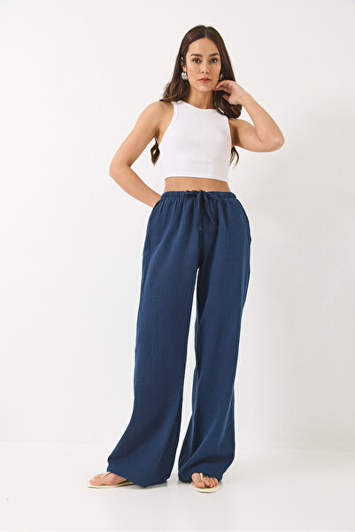 Bianco Lucci Dámské plátěné kalhoty Palazzo s detailem kapsy v pase R6675 60283146