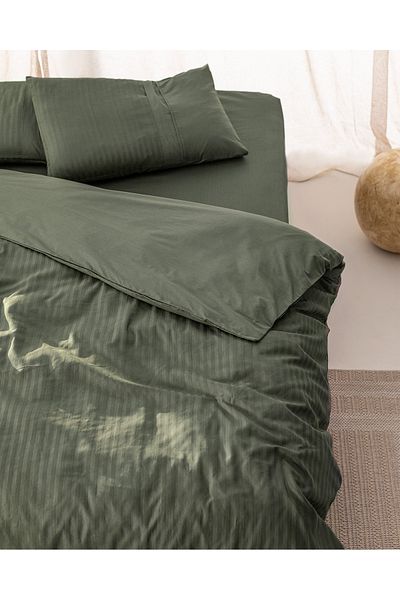 Madame Coco Adrien Doppelt gestreiftes Bettbezug-Set - Khaki