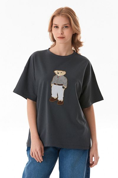Fulla Moda Μπλουζάκι Oversize Κεντημένο αρκουδάκι