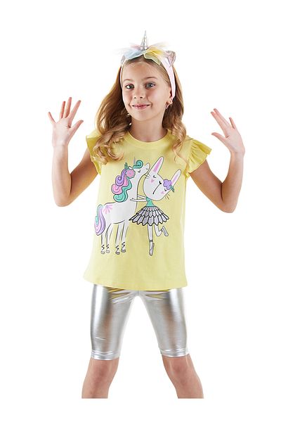 Denokids Unicorn Girl póló metál harisnya szett
