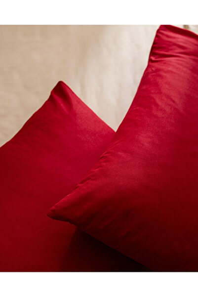 Madame Coco Manon Ranforce 2-teiliges Kissenbezug-Set, 100 % Baumwolle, einfarbig, Rot