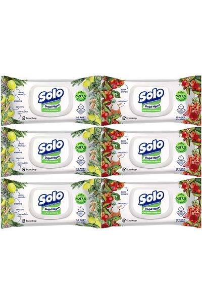 Solo 50 Sheets Wet Towel Wipes Set - Lemon & Pepper & Apple Cider Vinegar & Baking Soda (6 Liters)