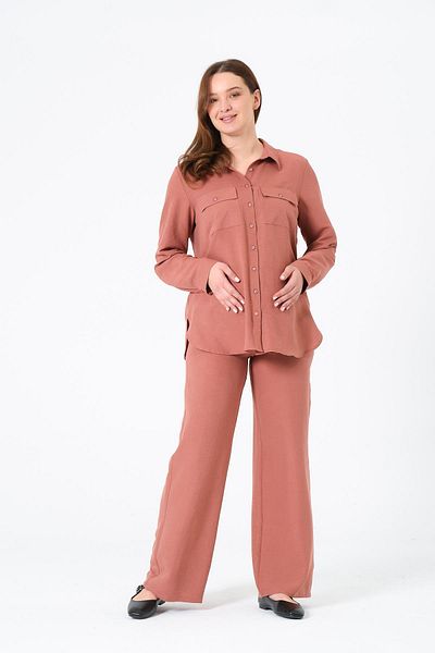 BUSA Maternity Loose Wide Leg Adjustable Waist Shirt Set Dusty Rose