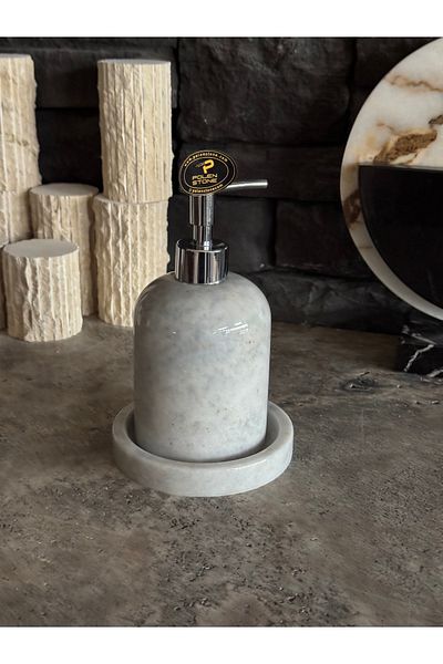 Polen Stone Gray Marble Tray Liquid Soap Dispenser Set of 2