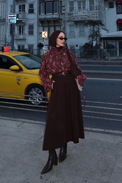 KADRİYE BAŞTÜRK Кафява поли плисирана пола