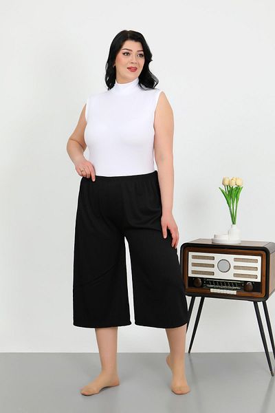 Akbeniz Women's Plus Size Wrinkle Capri 27561Black
