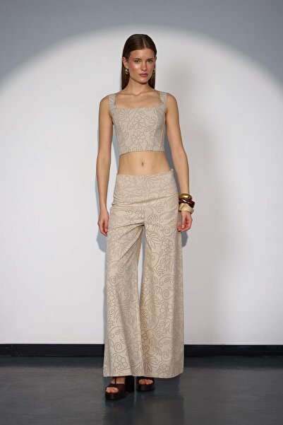 NOK İSTANBUL Blooming Grace Straight Cut Pantolon Bej