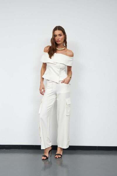 NOK İSTANBUL Nok Classic Signature Star Kargo Pantolon Ekru