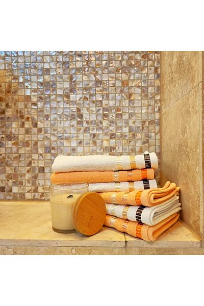 Kotonia Home Set of 6 Hand Towels - Pastel Ingie, 30x50 Cm, 100% Cotton, Orange and Cream
