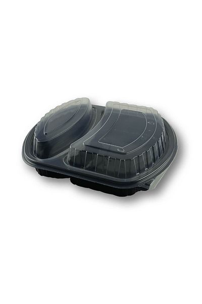 Home Black Square Lid Microwave Container, Food, Salad, Ravioli Pasta 100 Pieces Two Sections