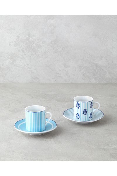 English Home Set 4 Piese 2 Cești Cafea Rapture Porțelan 80 ml Albastru