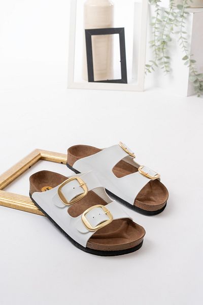 GNY AYAKKABI Women's Orthopedic Sole Double Buckle Stock Slippers
