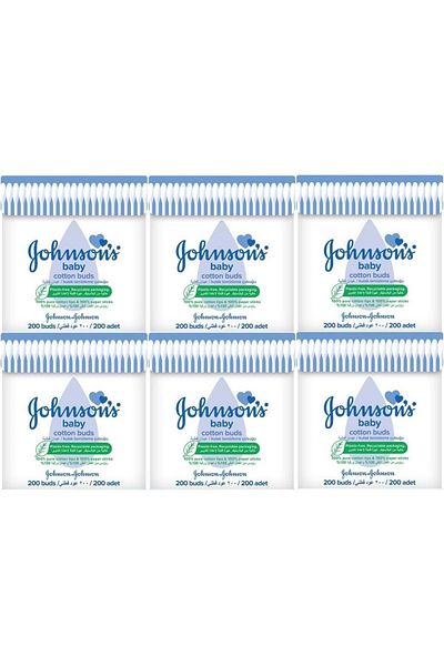 Johnson's جونسون - مسحات تنظيف الأذن للأطفال 200 قطعة (مجموعة من 6)