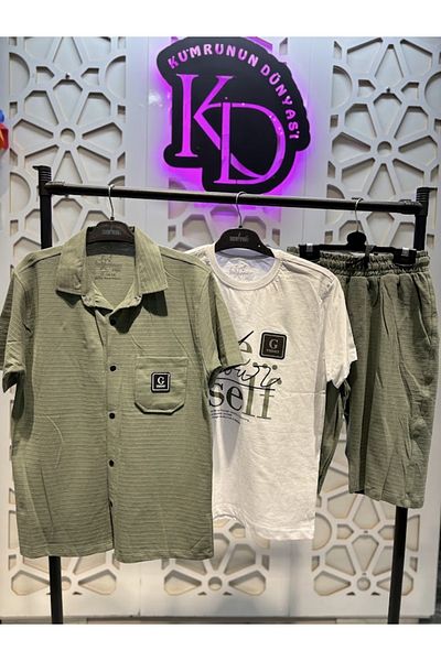 KUMRUNUN DÜNYASI Boys Short Sleeve Shirt T-Shirt and Shorts 3-Piece Set