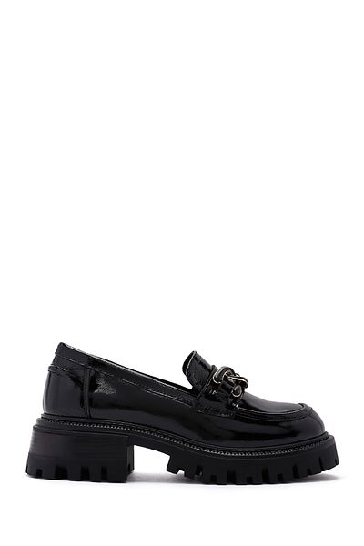 Derimod Women's Black Buckle Detailed Leather Masculine Loafer 24Wfd 130316