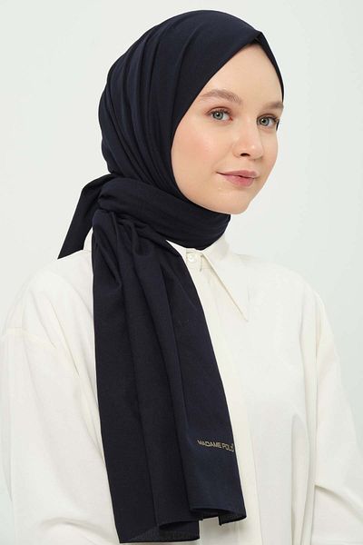 Madame Polo Πολυ βαμβακερό σάλι Navy Blue βαμβακερό αναπνεύσιμο χωρίς ζαρώματα