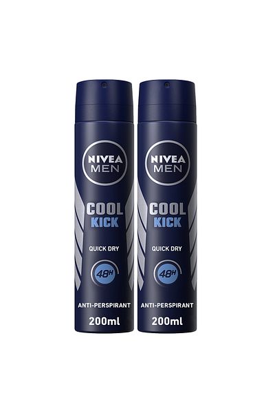 NIVEA MEN Cool Kick, Deodorant for Men, Fresh Scent, Spray 200ml, Pack of 2