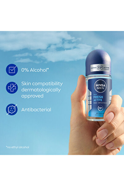 NIVEA مين فريش أكتيف، مزيل عرق للرجال، رائحة منعشة، رول أون، 50 مل، عبوة من قطعتين