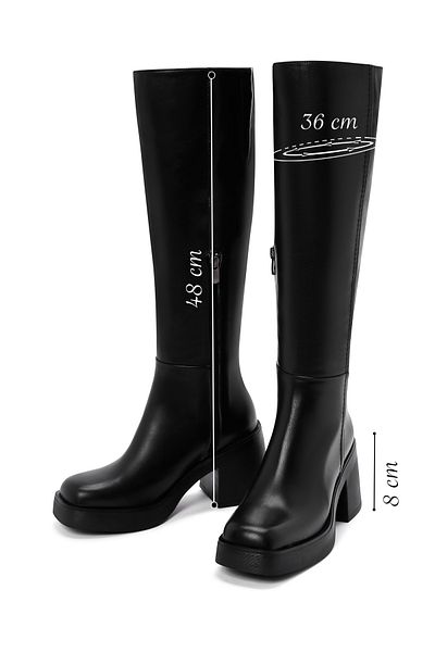 Derimod Women's Black Zippered Thick Heeled Leather Boots 24Wfd 200518