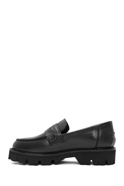 Derimod Women's Black Stone Detailed Leather Masculine Loafer 24Wfd 184518