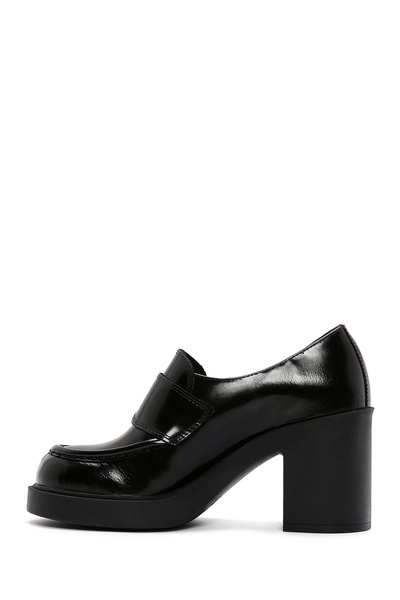 Derimod Черни кожени мокасини с висок ток - 24WFD140222