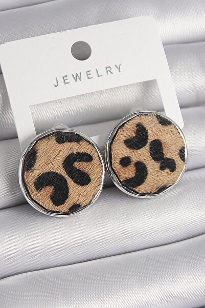 Skygo Brass Silver Color Circle Plate Model Leopard Print Women's Earrings - Tj-Bkp9890