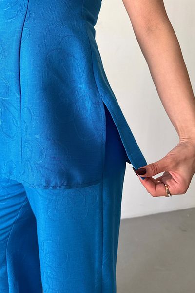Viyamo Bluză-pantaloni fără mâneci din in jacquard Tk - Albastru