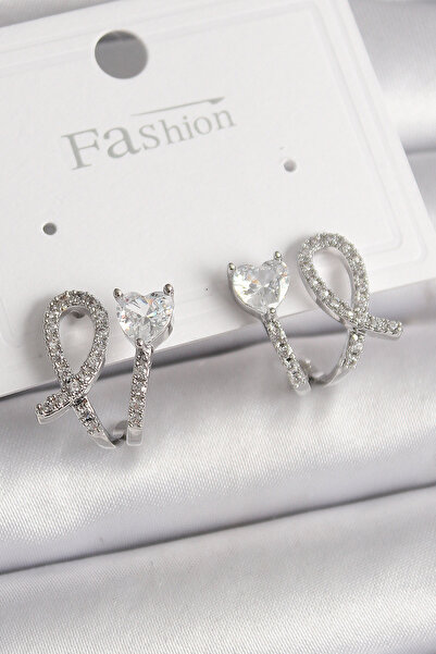 Skygo Brass Silver Color Knot Model Zircon Stone Heart Detail Women's Earring...