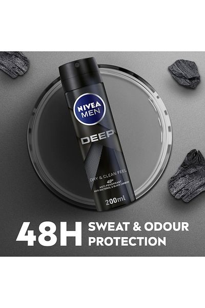 NIVEA NIVEA MEN DEEP Black Carbon, Antiperspirant for Men, Antibacterial, Spray 200ml