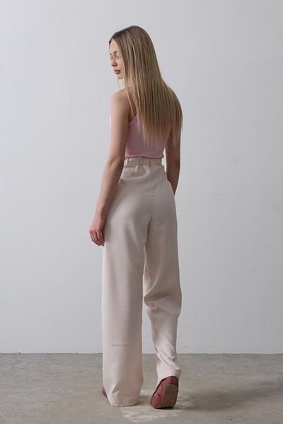 Moda Asmira Palazzo Trousers with Half Elastic Waist - Powder