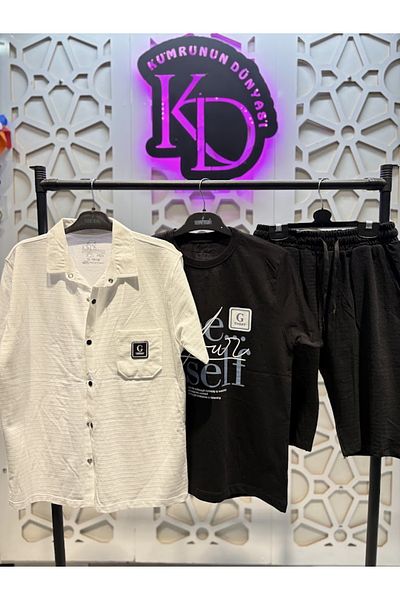 KUMRUNUN DÜNYASI Boys Short Sleeve Shirt T-Shirt and Shorts 3-Piece Set