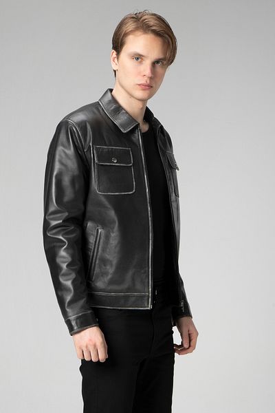 Dericlub Ανδρικό παλτό Wm218 Real Leather - Μαύρο/Λευκό