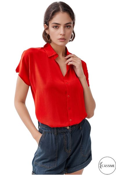 Cassime Women's Short Sleeve Red Bat Summer Shirt