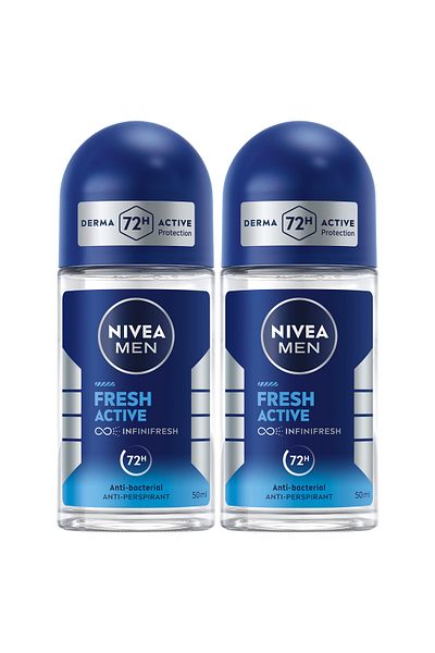 NIVEA MEN Fresh Active, Antiperspirant for Men, Fresh Scent, Roll-on 50ml, Pack of 2