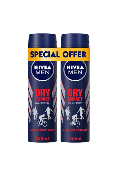 NIVEA MEN Dry Impact, Antiperspirant for Men, Spray 150ml, Pack of 2